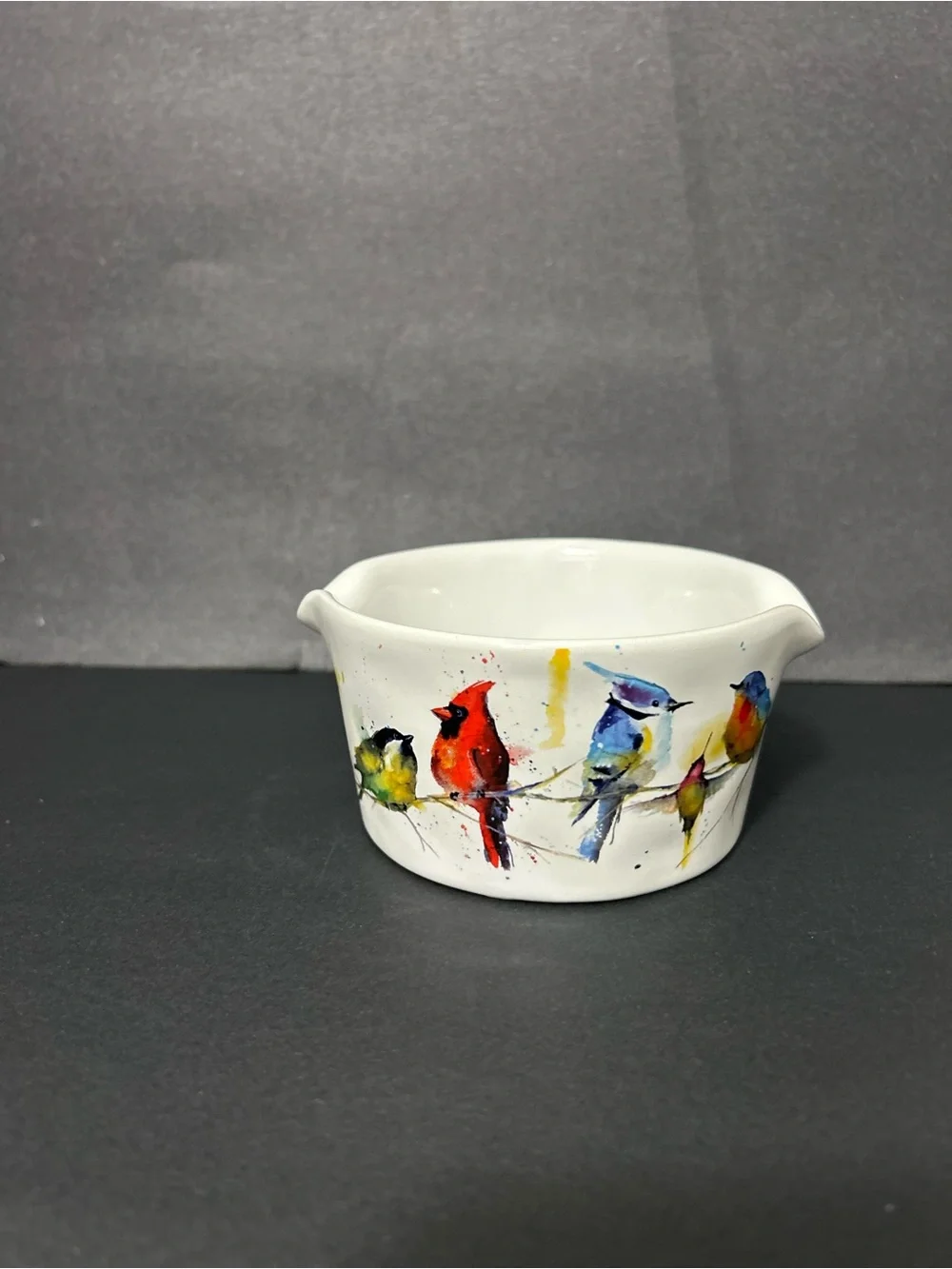 Demdaco White Ceramic Bowl with Colorful Bird Illustration